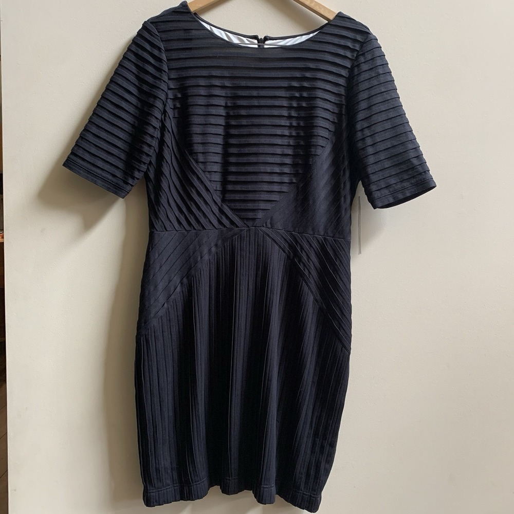 TAHARI ARTHUR S LEVINE PETITE SZ-14P Women's Black Dress 3/4Sleeves-Pleats NWT